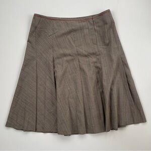 Gunex Tan Brown 100% Wool Pleated A-Line Skirt Size 10
